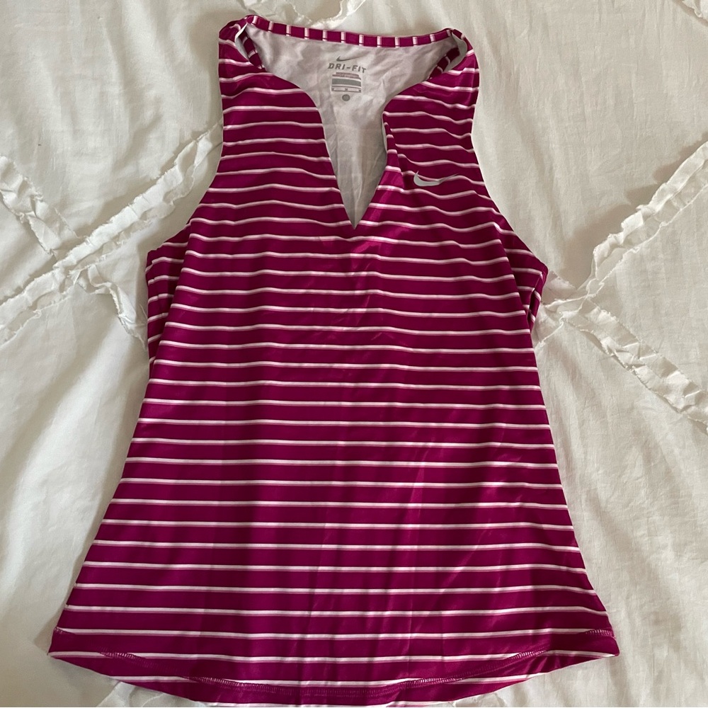 Nike Magenta and White Striped Tank Top
